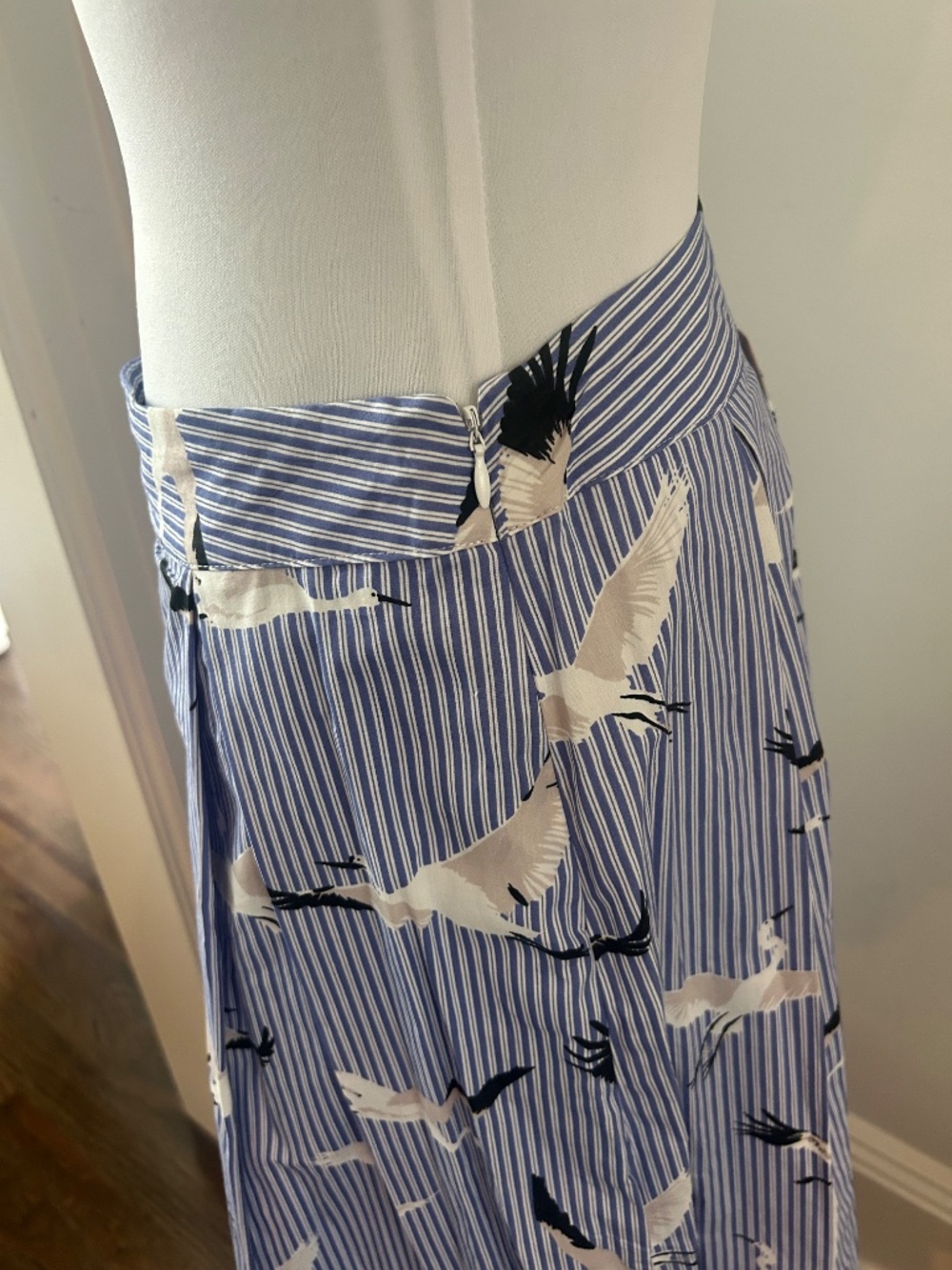 NWT stunning crane print pleated midi 100% cotton preppy skirt Who What Wear - Picture 3 of 6